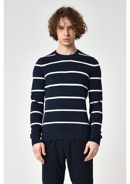 Çizgili Pamuklu Kazak (E22-5703)