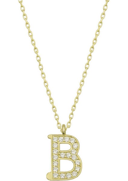 925 Ayar Gümüş Gold B Harfi Kadın Gümüş Kolye