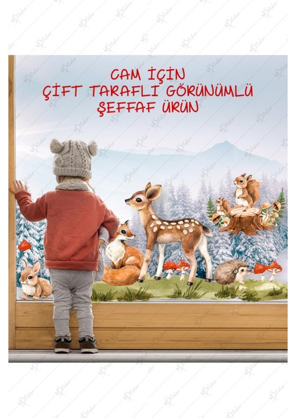 Ormanda Ceylan ve Arkadaşları Sticker Seti Çocuk Bebek Odası Sticker - Şeffaf Çift Taraflı