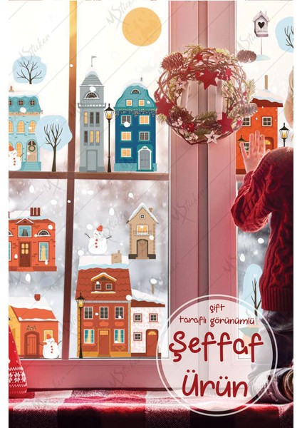 Yılbaşı Yeni Yıl Karlı Şehir 2023 Şeffaf Yılbaşı Süsü Kış Temalı Cam Sticker Seti fiyatları