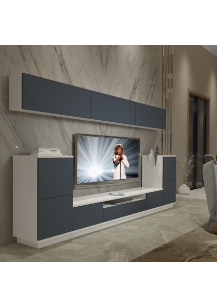 Trendstyle 9s Mdf Tv Ünitesi Tv Sehpası Beyaz Antrasit