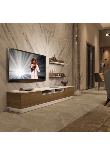 Trendstyle 220 Mdf Tv Ünitesi Tv Sehpası Beyaz Pera