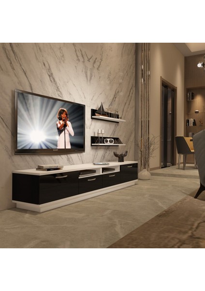 Trendstyle 220 Mdf Tv Ünitesi Tv Sehpası Beyaz Siyah