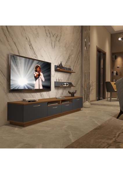 Trendstyle 220 Mdf Tv Ünitesi Tv Sehpası Ceviz Antrasit