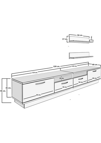 Trendstyle 220 Mdf Tv Ünitesi Tv Sehpası Ceviz Siyah modelleri