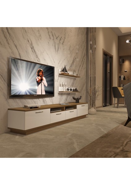 Trendstyle 220 Mdf Tv Ünitesi Tv Sehpası Pera Beyaz