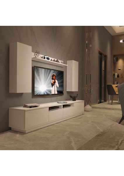 Trendstyle 5220DS Mdf Tv Ünitesi Tv Sehpası Parlak Beyaz