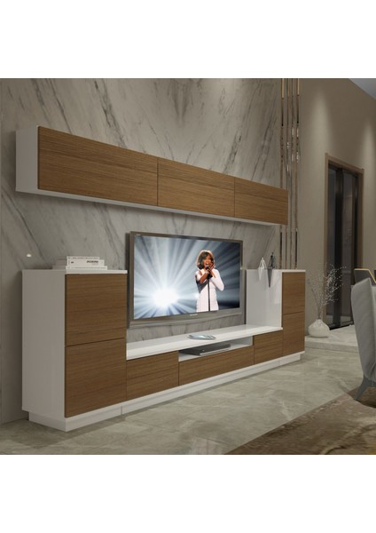 Trendstyle 9s Slm Tv Ünitesi Tv Sehpası Beyaz Ceviz
