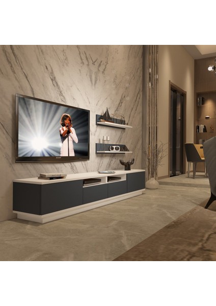 Trendstyle 220RS Mdf Tv Ünitesi Tv Sehpası Beyaz Antrasit