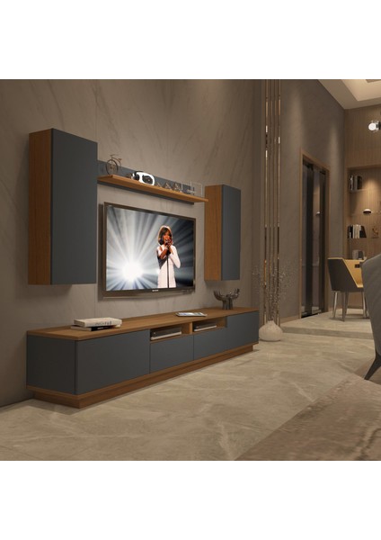 Trendstyle 5220DS Mdf Tv Ünitesi Tv Sehpası Ceviz Antrasit
