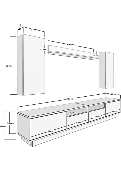 Trendstyle 5220DS Mdf Tv Ünitesi Tv Sehpası Pera Beyaz modelleri