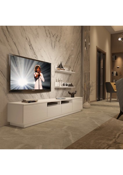 Trendstyle 220RS Slm Tv Ünitesi Tv Sehpası Parlak Beyaz