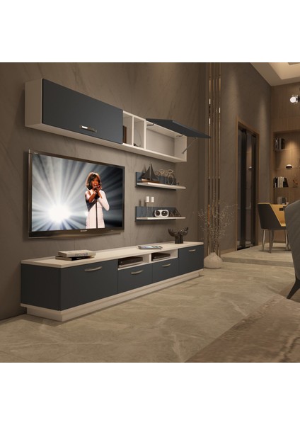 Trendstyle 5220 Mdf Tv Ünitesi Tv Sehpası Beyaz Antrasit