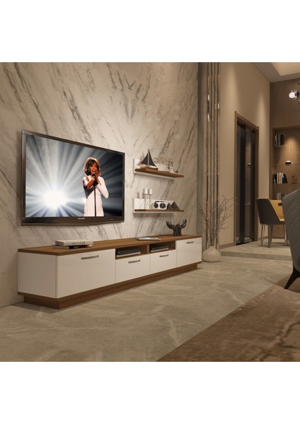 Trendstyle 220 Slm Tv Ünitesi Tv Sehpası Ceviz Beyaz