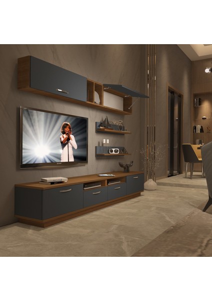 Trendstyle 5220 Mdf Tv Ünitesi Tv Sehpası Ceviz Antrasit