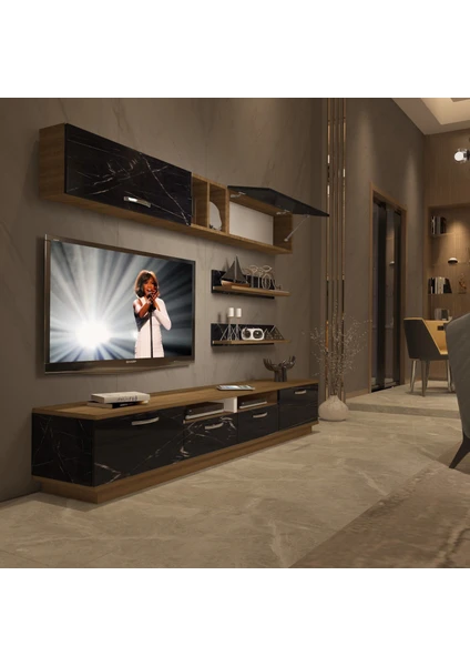 Trendstyle 5220 Mdf Tv Ünitesi Tv Sehpası Pera Siyah Mermer