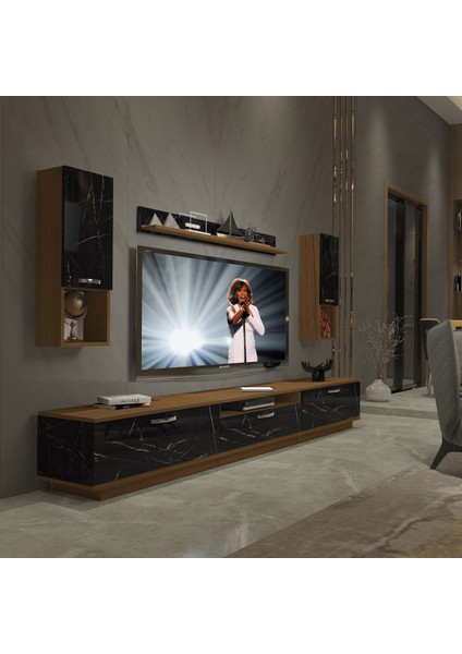Trendstyle 270DA Mdf Tv Ünitesi Tv Sehpası Ceviz Siyah Mermer