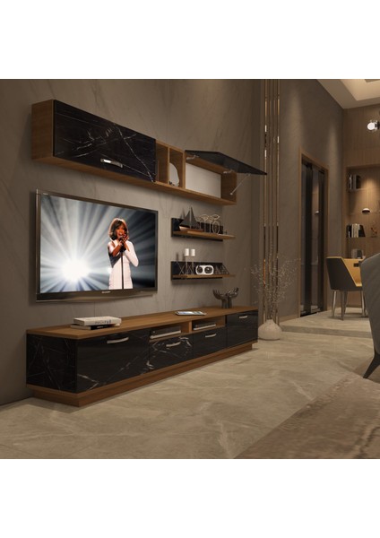 Trendstyle 5220 Slm Tv Ünitesi Tv Sehpası Ceviz Siyah Mermer
