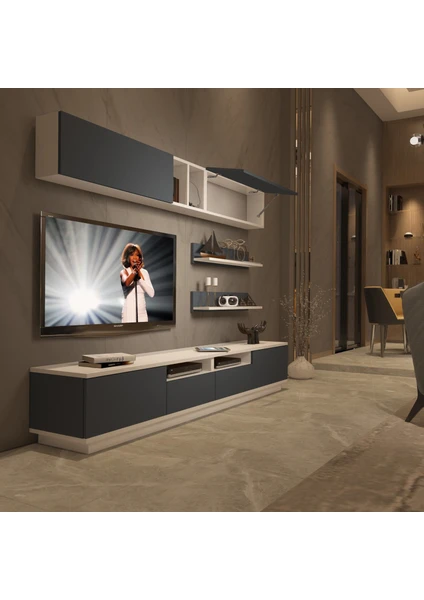 Trendstyle 5220S Mdf Tv Ünitesi Tv Sehpası Beyaz Antrasit