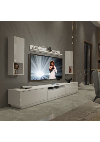 Trendstyle 270DAS Mdf Tv Ünitesi Tv Sehpası Parlak Beyaz