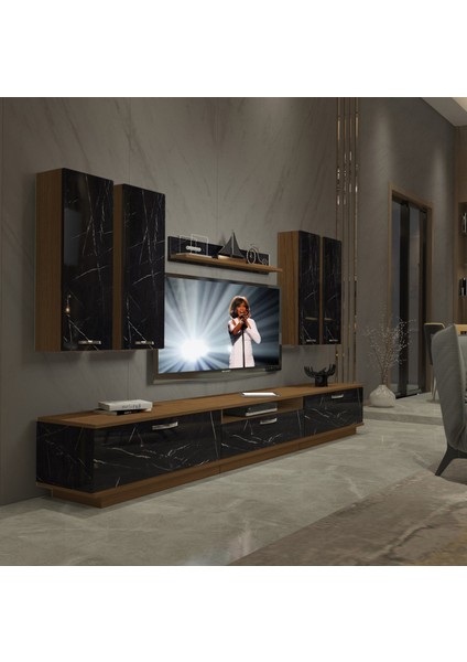 Trendstyle 8d Mdf Tv Ünitesi Tv Sehpası Ceviz Siyah Mermer
