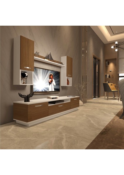 Trendstyle 5da Mdf Tv Ünitesi Tv Sehpası Beyaz Ceviz