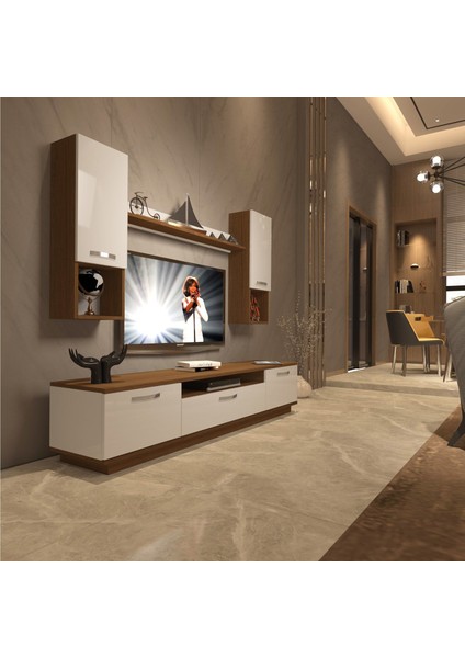Trendstyle 5da Mdf Tv Ünitesi Tv Sehpası Ceviz Beyaz