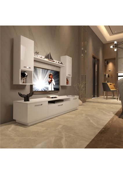 Trendstyle 5da Slm Tv Ünitesi Tv Sehpası Parlak Beyaz