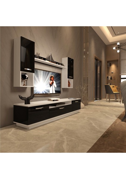 Trendstyle 5da Slm Tv Ünitesi Tv Sehpası Beyaz Siyah