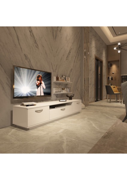 Trendstyle 4 Slm Tv Ünitesi Tv Sehpası Parlak Beyaz