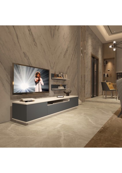 Trendstyle 4s Mdf Tv Ünitesi Tv Sehpası Beyaz Antrasit