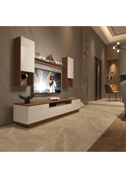 Trendstyle 5das Slm Tv Ünitesi Tv Sehpası Ceviz Beyaz