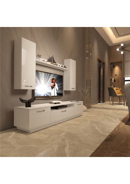 Trendstyle 5d Mdf Tv Ünitesi Tv Sehpası Parlak Beyaz