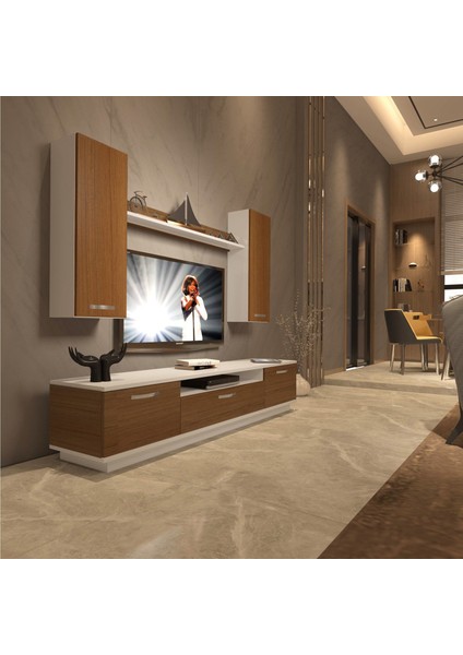 Trendstyle 5d Mdf Tv Ünitesi Tv Sehpası Beyaz Ceviz