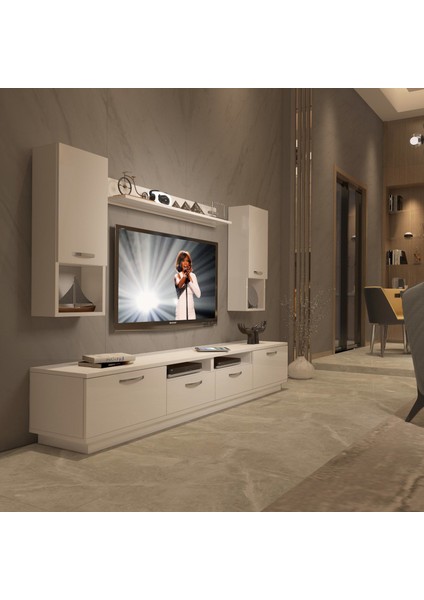 Trendstyle 5220DA Mdf Tv Ünitesi Tv Sehpası Parlak Beyaz
