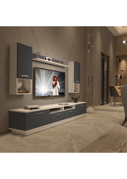 Trendstyle 5220DA Mdf Tv Ünitesi Tv Sehpası Beyaz Antrasit