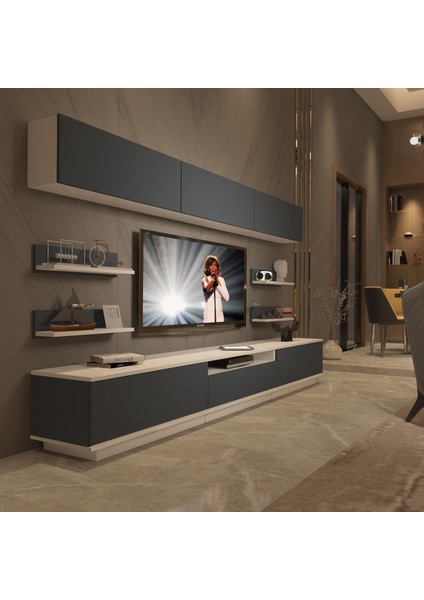 Trendstyle 8ys Mdf Tv Ünitesi Tv Sehpası Beyaz Antrasit