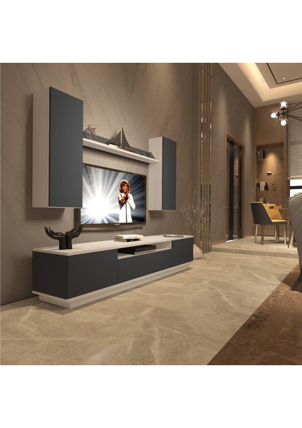 Trendstyle 5ds Mdf Tv Ünitesi Tv Sehpası Beyaz Antrasit