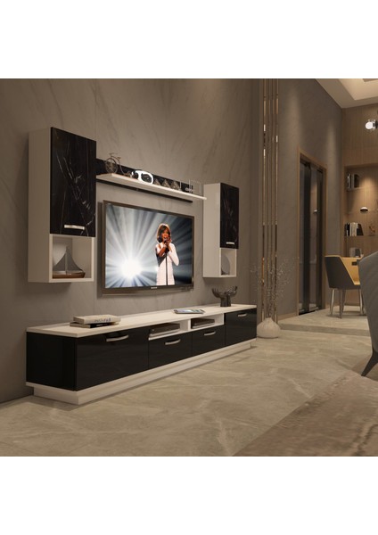 Trendstyle 5220DA Slm Tv Ünitesi Tv Sehpası Beyaz Siyah