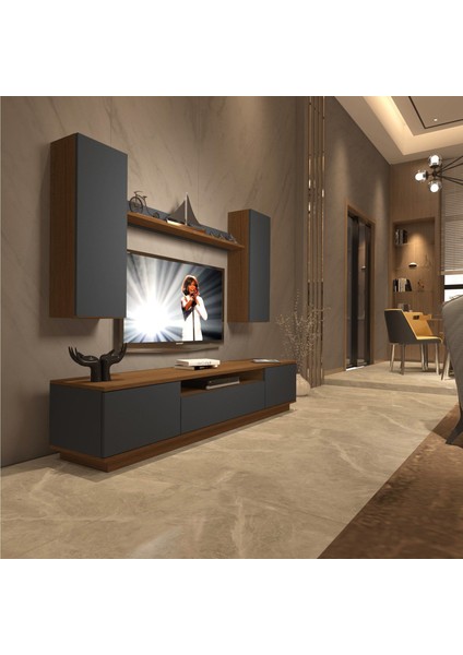 Trendstyle 5ds Mdf Tv Ünitesi Tv Sehpası Ceviz Antrasit