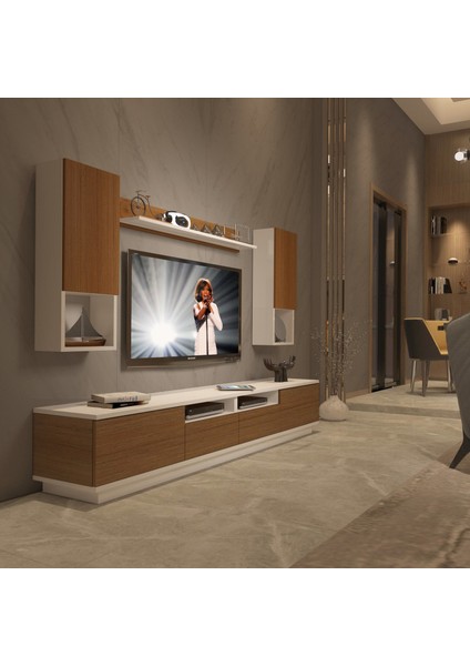 Trendstyle 5220DAS Mdf Tv Ünitesi Tv Sehpası Beyaz Ceviz
