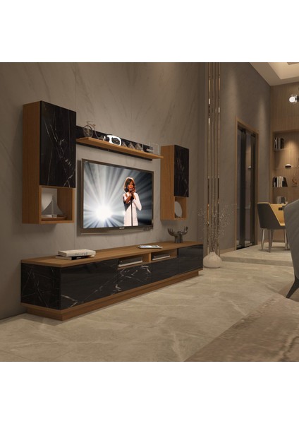 Trendstyle 5220DAS Mdf Tv Ünitesi Tv Sehpası Ceviz Siyah Mermer