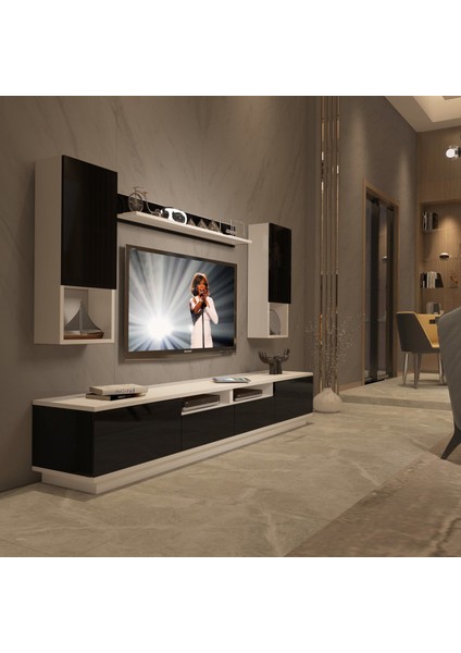 Trendstyle 5220DAS Slm Tv Ünitesi Tv Sehpası Beyaz Siyah