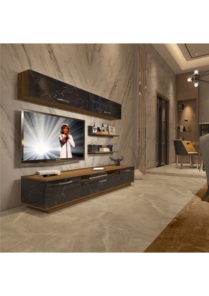 Trendstyle 5 Mdf Tv Ünitesi Tv Sehpası Pera Siyah Mermer