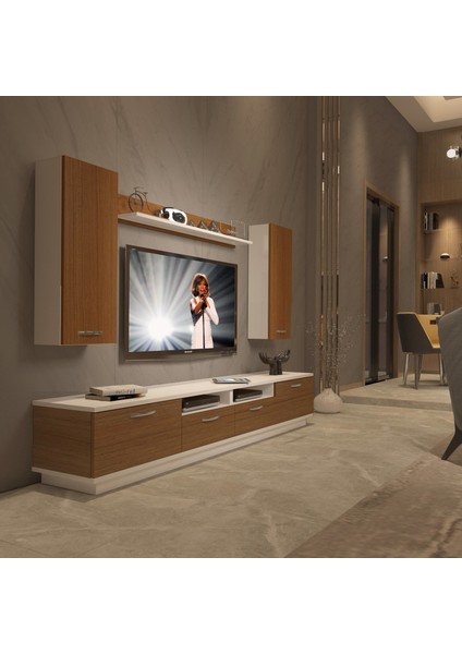 Trendstyle 5220D Mdf Tv Ünitesi Tv Sehpası Beyaz Ceviz