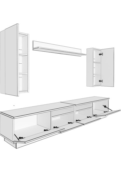 Trendstyle 5220D Mdf Tv Ünitesi Tv Sehpası Beyaz Siyah Mermer
