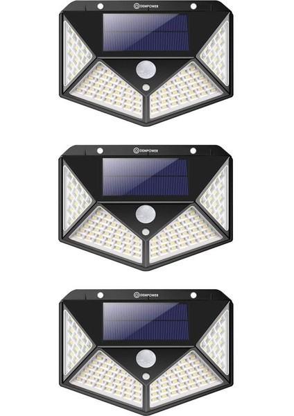 Dp-71 100 Ledli Hareket Sensörlü Güneş Enerjisiyle Çalışan Su Geçirmez Duvar Lambası 3 Adet