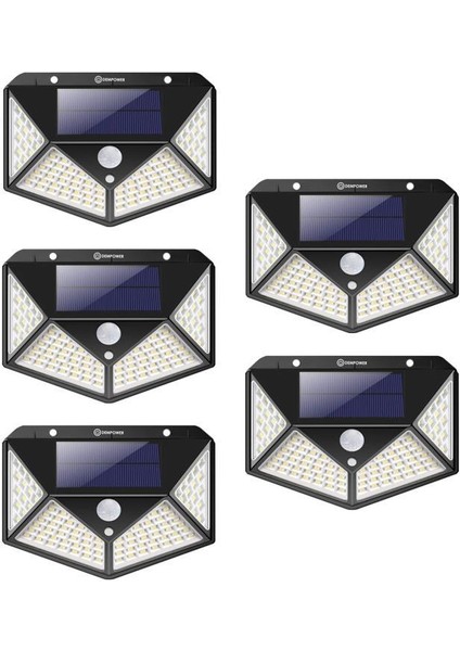 Dp-71 100 Ledli Hareket Sensörlü Güneş Enerjisiyle Çalışan Su Geçirmez Duvar Lambası 5 Adet