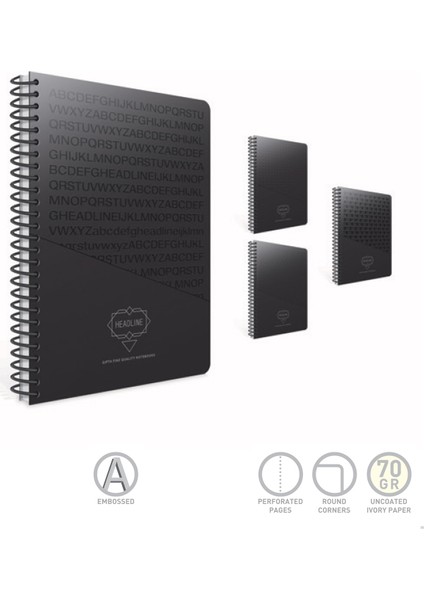 Headline 17X24 Spiralli Karton Kapak Defter 100 Yaprak Çizgili (4 Lü Paket)