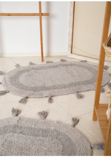 Hana 2’li Takım Banyo Paspası %100 Pamuk 40x60 + 60x90 Gri